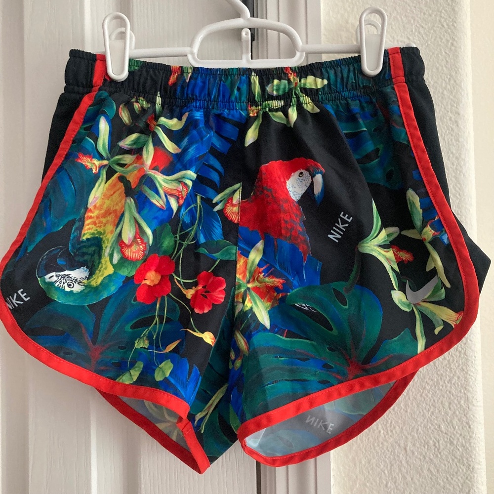 Nike Dri-Fit tropical/ parrot print running shorts